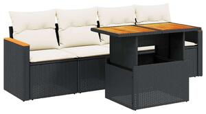 VidaXL 5 részes Kerti Kanapé - Fekete Polyrattan