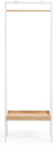Fehér fém álló ruhaakasztó Kave Home Benny 160 cm tölgyfa polccal