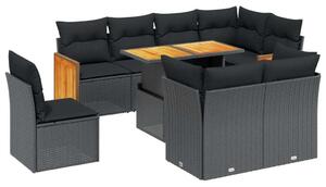 VidaXL Polyrattan Kerti Ülőgarnitúra - 9 részes - Fekete