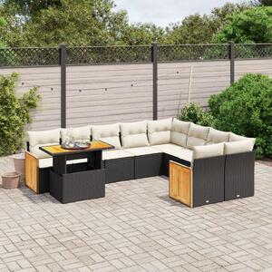 Polyrattan Kerti Ülőgarnitúra - 10 részes - Fekete
