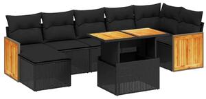 VidaXL 8 részes Kerti Ülőgarnitúra - Fekete Polyrattan