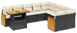 Polyrattan Kerti Ülőgarnitúra - 10 részes - Fekete