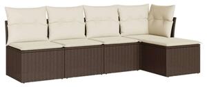 Polyrattan Kerti Ülőgarnitúra - 5 részes - Barna