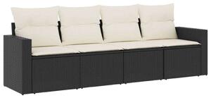 Polyrattan Kerti Ülőgarnitúra - 4 részes - Fekete