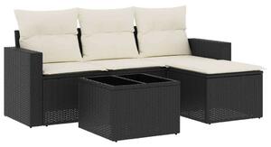VidaXL 5 részes fekete polyrattan kerti kanapészett párnákkal