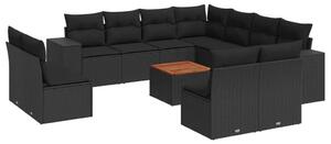VidaXL Polyrattan Kerti Ülőgarnitúra - 12 részes - Fekete