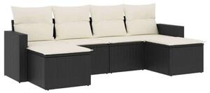 Polyrattan Kerti Ülőgarnitúra - 6 részes - Fekete