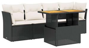 VidaXL 5 részes fekete polyrattan kerti kanapészett párnákkal