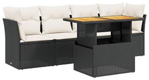 VidaXL 5 részes fekete polyrattan kerti kanapészett párnákkal