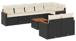 Polyrattan Kerti Ülőgarnitúra - 9 részes - Fekete
