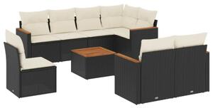 Polyrattan Kerti Ülőgarnitúra - 9 részes - Fekete