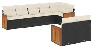 Polyrattan Kerti Ülőgarnitúra - 8 részes - Fekete