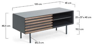 Fekete lakkozott TV asztal Kave Home Kesia 120 x 45 cm dió dekorral