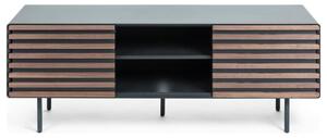 Fekete lakkozott TV asztal Kave Home Kesia 162 x 45 cm dió dekorral