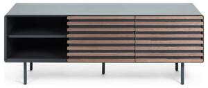Fekete lakkozott TV asztal Kave Home Kesia 162 x 45 cm dió dekorral