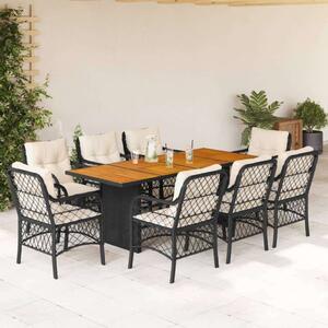 VidaXL Kerti Étkezőgarnitúra - 9 részes - Fekete Polyrattan