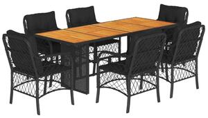 VidaXL Polyrattan Kerti Étkezőgarnitúra - 7 részes - Fekete