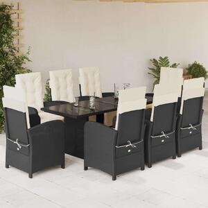 VidaXL Polyrattan Kerti Étkezőgarnitúra - 9 részes - Fekete