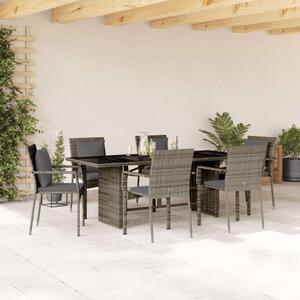 VidaXL 7 részes szürke polyrattan kerti étkezőgarnitúra párnával