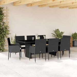 VidaXL Kerti Étkezőgarnitúra - Polyrattan - 9 részes - Fekete