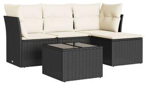 VidaXL 5 részes fekete polyrattan kerti kanapészett párnákkal
