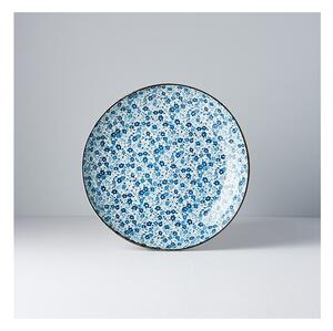 Daisy kék-fehér kerámia tányér, ø 23 cm - MIJ