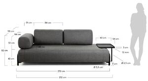 Sötétszürke szövet háromüléses kanapé Kave Home Compo nagy asztallal 252 cm