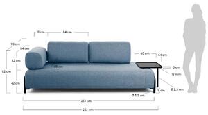 Kék szövet háromüléses kanapé Kave Home Compo nagy asztallal 252 cm