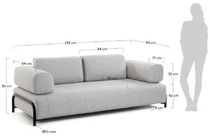 Világosszürke szövet háromüléses kanapé Kave Home Compo párnákkal 232 cm