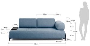 Kék szövet háromüléses kanapé Kave Home Compo kis asztallal 232 cm