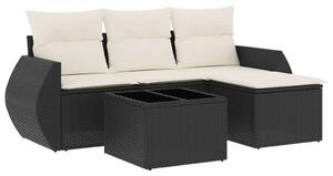 VidaXL 5 részes fekete polyrattan kerti kanapészett párnákkal