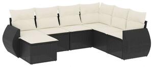 Polyrattan Kerti Ülőgarnitúra - 7 részes - Fekete
