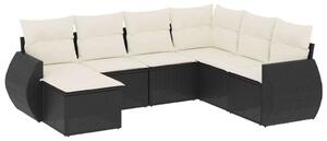 Polyrattan Kerti Ülőgarnitúra - 7 részes - Fekete