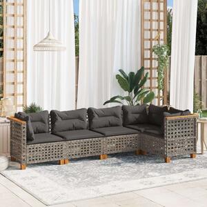 5 Részes Szürke Polyrattan Kerti Ülőgarnitúra Párnákkal