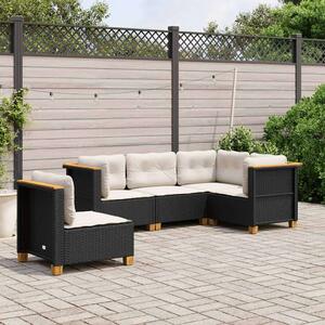 VidaXL 5 részes fekete polyrattan kerti kanapészett párnákkal