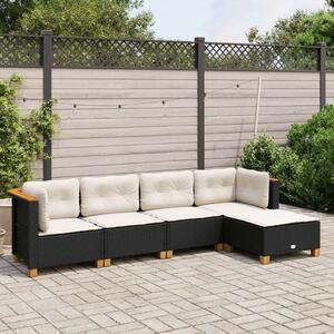 VidaXL 5 részes fekete polyrattan kerti kanapészett párnákkal