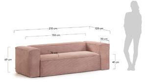 Rózsaszín kordbársony kétüléses kanapé Kave Home Block 210 cm