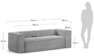 Szürke kordbársony kétüléses kanapé Kave Home Block 210 cm
