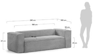 Szürke kordbársony háromüléses kanapé Kave Home Block 240 cm