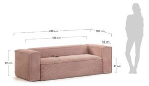 Rózsaszín kordbársony háromüléses kanapé Kave Home Block 240 cm