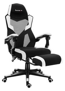 Gamer szék, lábtartó, lélegző anyag, ergonómikus kartámaszok, fekete-fehér