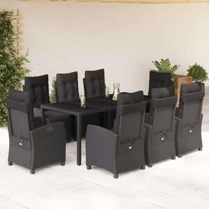 VidaXL Kerti Étkezőgarnitúra - 9 részes - Fekete Polyrattan