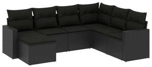 Polyrattan Kerti Ülőgarnitúra - 7 részes - Fekete