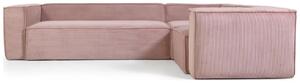 Rózsaszín kordbársony sarokkanapé Kave Home blokk 320 x 230 cm, jobb/bal