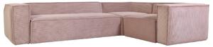 Rózsaszín kordbársony sarokkanapé Kave Home blokk 320 x 230 cm, jobb/bal
