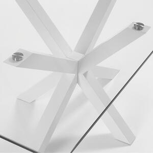 Üveg étkezőasztal Kave Home Argo 200 x 100 cm fehér fém talppal