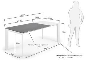 Antracitszürke kerámia összecsukható étkezőasztal Kave Home II. tengely. 140/200 x 90 cm, fehér alap
