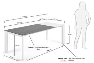 Antracitszürke kerámia összecsukható étkezőasztal Kave Home II. tengely. 160/220 x 90 cm, fehér alap