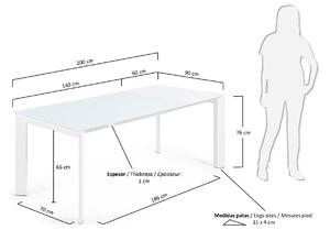 Fehér üveg összecsukható étkezőasztal Kave Home tengely 140/200 x 90 cm