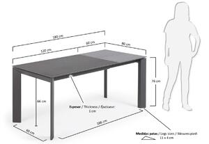 Antracit fekete kerámia összecsukható étkezőasztal Kave Home I. tengely. 120/180 x 80 cm